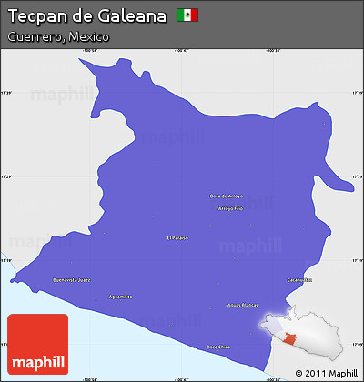 Political Simple Map of Tecpan De Galeana, single color outside