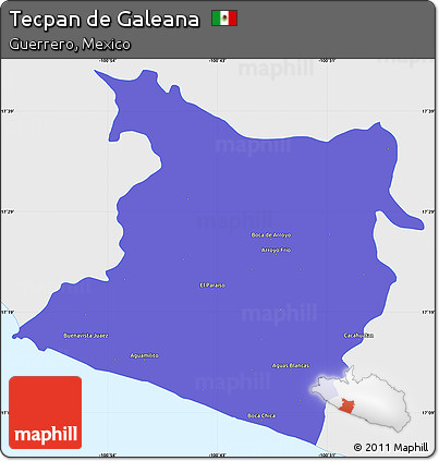 Political Simple Map of Tecpan De Galeana, single color outside