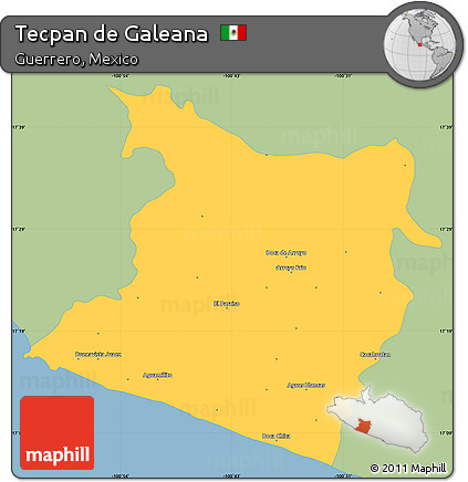 Savanna Style Simple Map of Tecpan De Galeana, single color outside