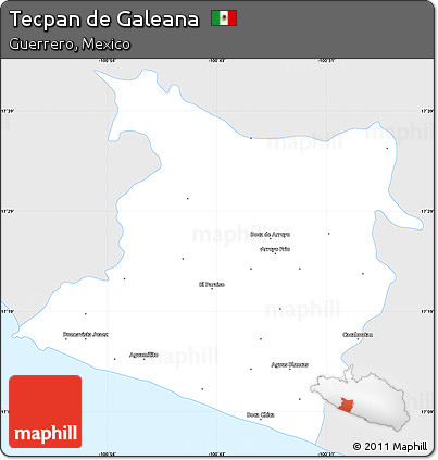 Silver Style Simple Map of Tecpan De Galeana, single color outside