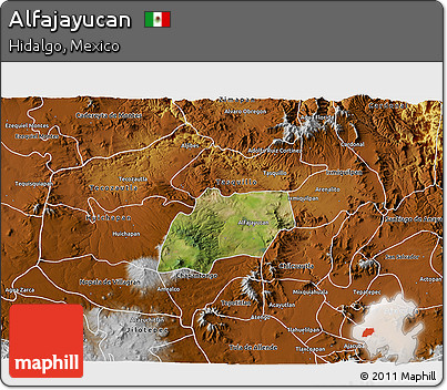 Satellite 3D Map of Alfajayucan, physical outside