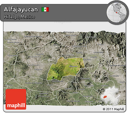 Satellite 3D Map of Alfajayucan, semi-desaturated