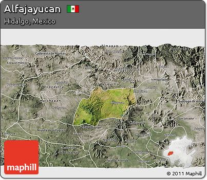 Satellite 3D Map of Alfajayucan, semi-desaturated