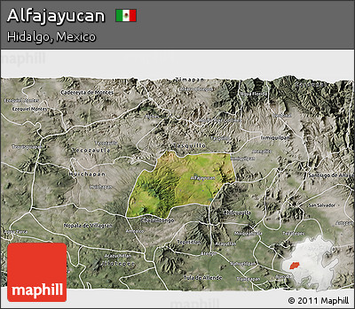 Satellite 3D Map of Alfajayucan, semi-desaturated