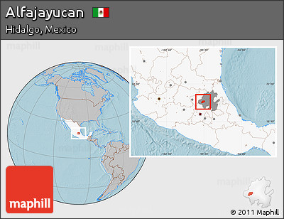 Gray Location Map of Alfajayucan, highlighted country, highlighted parent region, hill shading