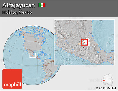Gray Location Map of Alfajayucan, highlighted parent region, hill shading