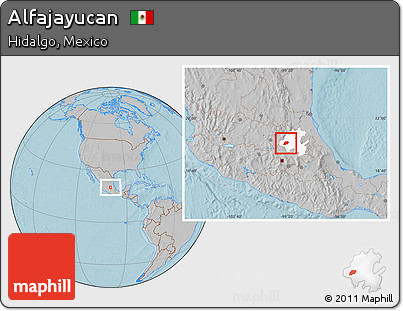 Gray Location Map of Alfajayucan, highlighted parent region, hill shading