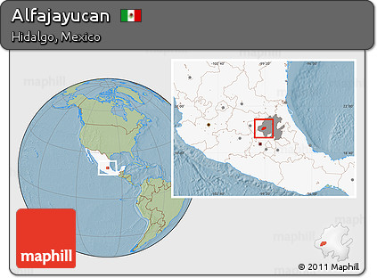 Savanna Style Location Map of Alfajayucan, highlighted country, highlighted parent region, hill shading