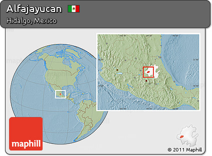 Savanna Style Location Map of Alfajayucan, highlighted parent region, hill shading