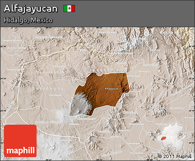 Physical Map of Alfajayucan, lighten