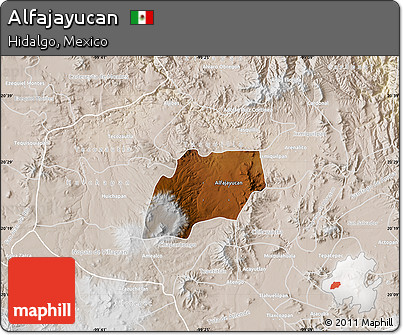 Physical Map of Alfajayucan, lighten