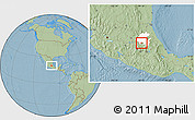 Savanna Style Location Map of Atotonilco de Tula, highlighted parent region, hill shading