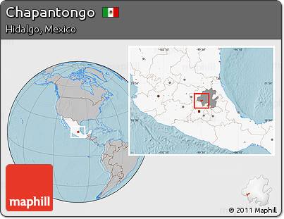 Gray Location Map of Chapantongo, highlighted country, highlighted parent region, hill shading