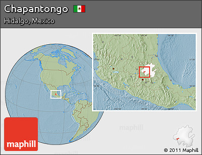 Savanna Style Location Map of Chapantongo, highlighted parent region, hill shading
