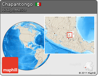 Shaded Relief Location Map of Chapantongo, highlighted parent region