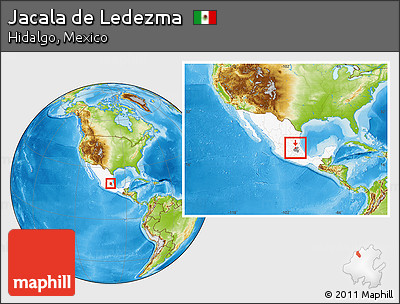 Physical Location Map of Jacala De Ledezma, highlighted country, highlighted parent region, within the entire country