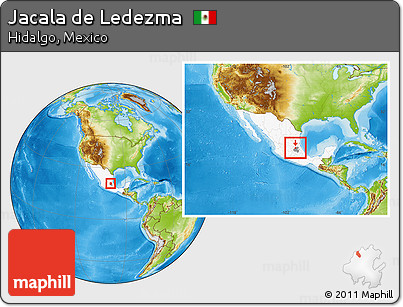Physical Location Map of Jacala De Ledezma, highlighted country, highlighted parent region, within the entire country