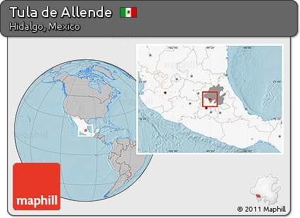 Gray Location Map of Tula De Allende, highlighted country, highlighted parent region, hill shading