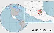 Gray Location Map of Tula de Allende, highlighted country, highlighted parent region, hill shading