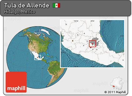 Satellite Location Map of Tula De Allende, highlighted country, highlighted parent region