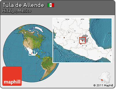 Satellite Location Map of Tula De Allende, highlighted country, highlighted parent region