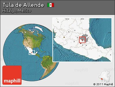 Satellite Location Map of Tula De Allende, highlighted country, highlighted parent region