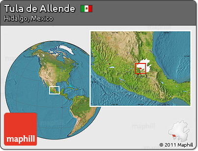 Satellite Location Map of Tula De Allende, highlighted parent region