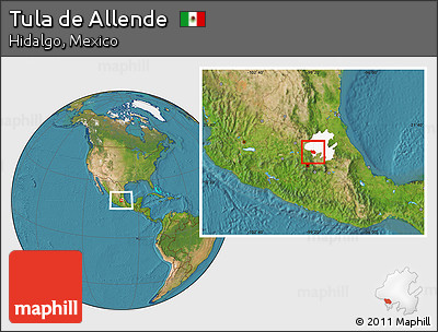 Satellite Location Map of Tula De Allende, highlighted parent region