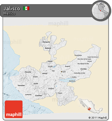 Classic Style 3D Map of Jalisco, single color outside