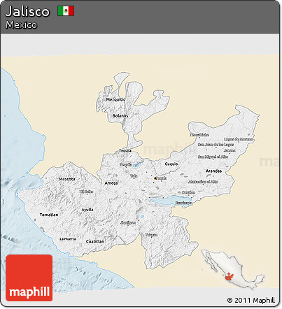 Classic Style 3D Map of Jalisco, single color outside