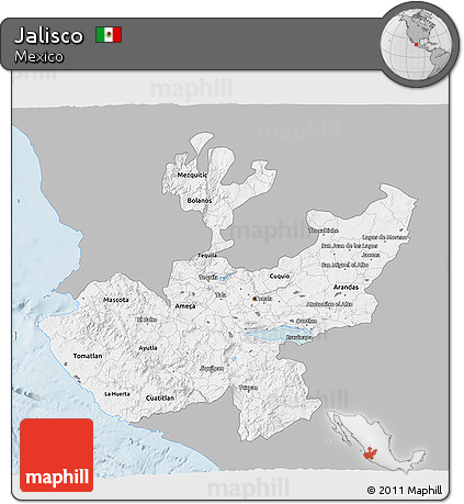 Gray 3D Map of Jalisco, single color outside