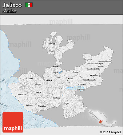 Gray 3D Map of Jalisco, single color outside