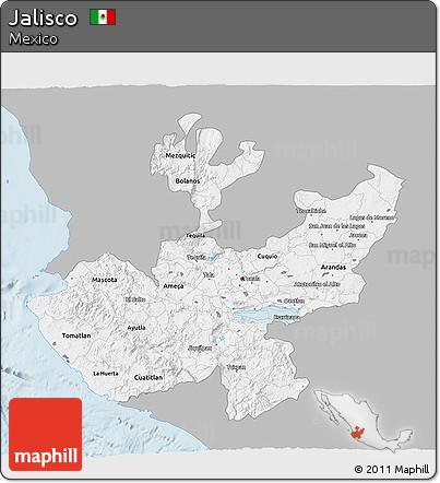 Gray 3D Map of Jalisco, single color outside