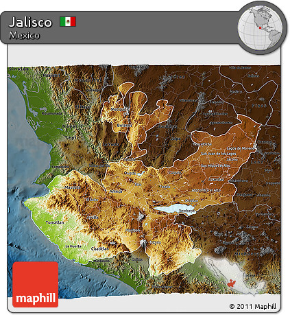 Physical 3D Map of Jalisco, darken