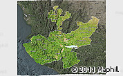 Satellite 3D Map of Jalisco, darken, semi-desaturated