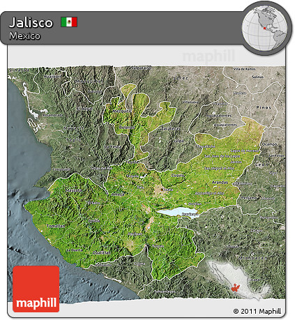 Satellite 3D Map of Jalisco, semi-desaturated
