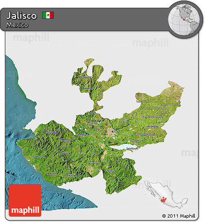 Satellite 3D Map of Jalisco, single color outside