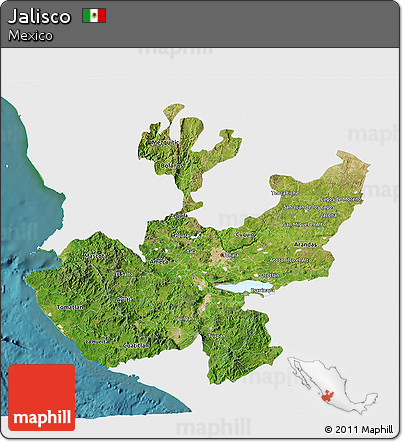 Satellite 3D Map of Jalisco, single color outside