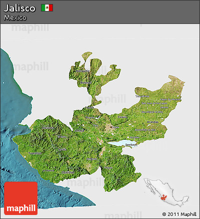 Satellite 3D Map of Jalisco, single color outside