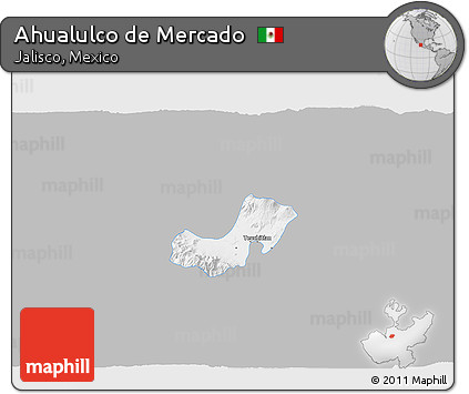 Gray 3D Map of Ahualulco De Mercado, single color outside