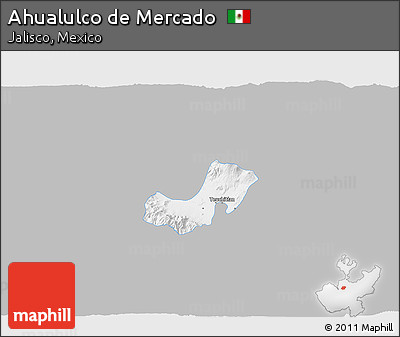 Gray 3D Map of Ahualulco De Mercado, single color outside