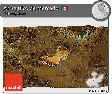 Physical 3D Map of Ahualulco De Mercado, darken