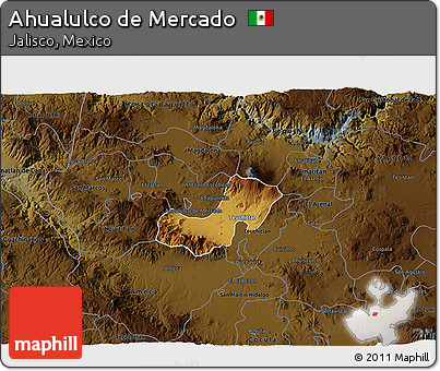 Physical 3D Map of Ahualulco De Mercado, darken