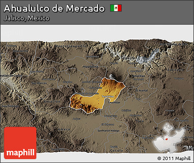 Physical 3D Map of Ahualulco De Mercado, darken, semi-desaturated