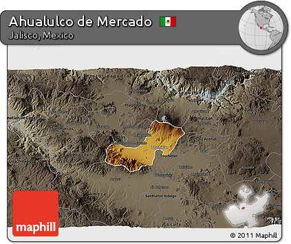 Physical 3D Map of Ahualulco De Mercado, darken, semi-desaturated