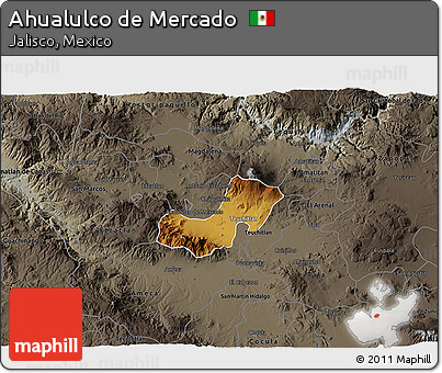 Physical 3D Map of Ahualulco De Mercado, darken, semi-desaturated