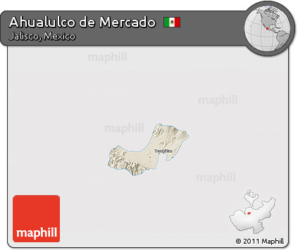 Shaded Relief 3D Map of Ahualulco De Mercado, single color outside