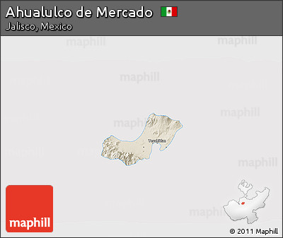 Shaded Relief 3D Map of Ahualulco De Mercado, single color outside