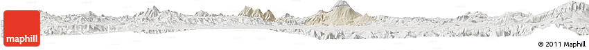 Shaded Relief Horizon Map of Ahualulco De Mercado, lighten, semi-desaturated