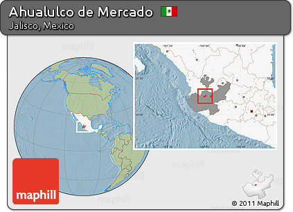 Savanna Style Location Map of Ahualulco De Mercado, highlighted country, highlighted parent region, hill shading